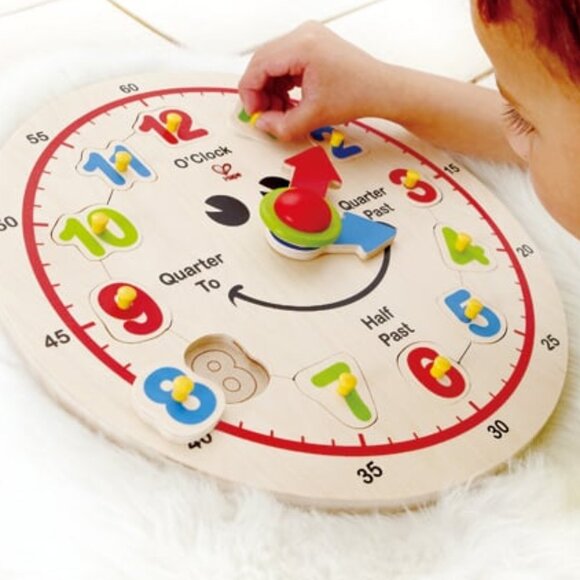 New Sealed Hape Wooden Colorful Happy Learning Clock Knob Puzzle Age 3+ - Picture 4 of 15